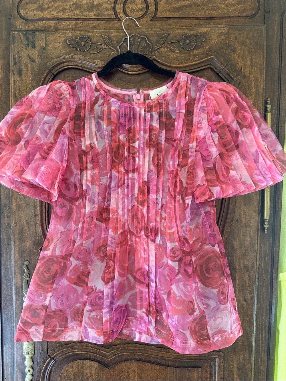 Aje Pink Rose-Print Puff-Sleeve Blouse